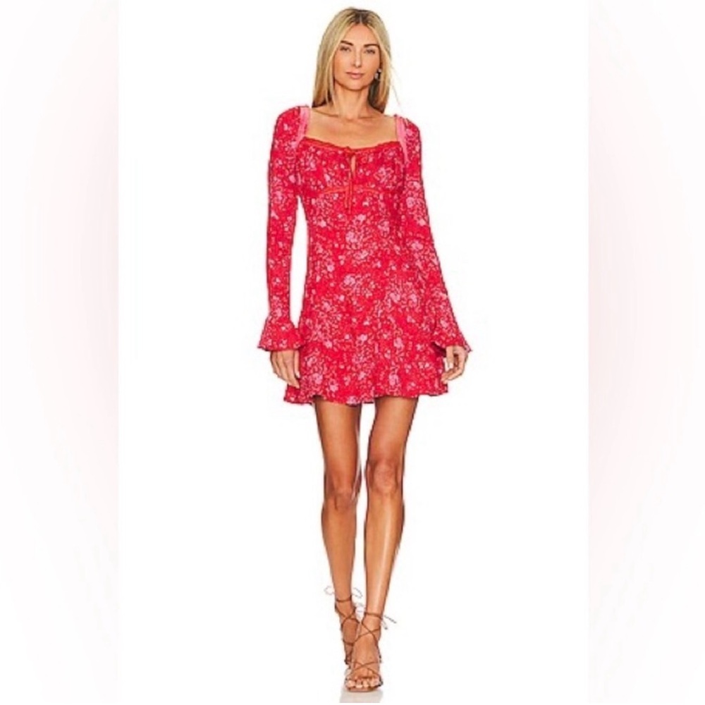 FREE‎ PEOPLE Tess Long Sleeve Floral Mini Dress Size Large